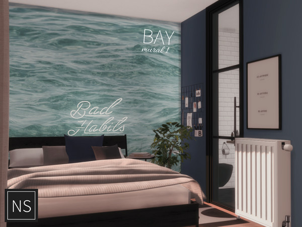 Sims 4 — Networksims - Bay Wall Murals - I by networksims — A 6-piece wall mural of blue-green ocean waves.