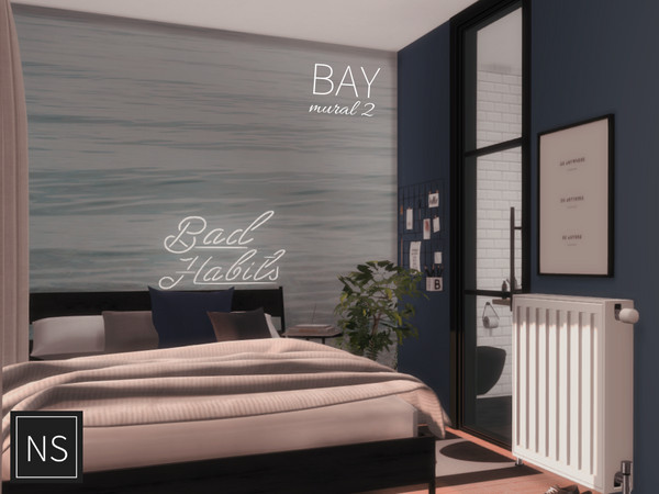 Sims 4 — Networksims - Bay Wall Murals - II by networksims — A 6-piece wall mural of a calm, grey-blue ocean.