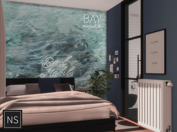 Sims 4 — Networksims - Bay Wall Murals - III by networksims — A 6-piece wall mural of clear, blue-green ocean waves over