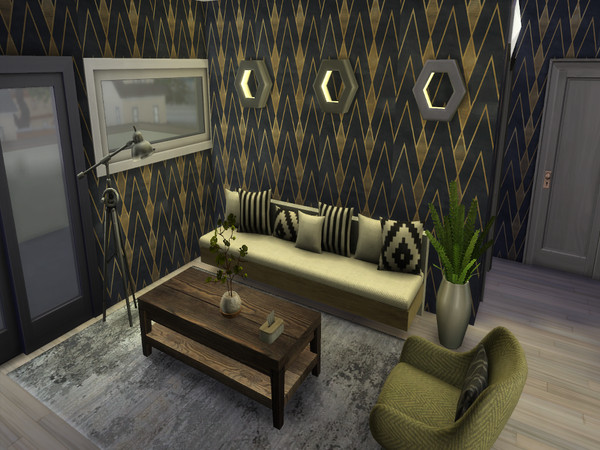 Sims 4 — Art deco gold by EilidhEden — Art deco blue and gold patterned wallpaper