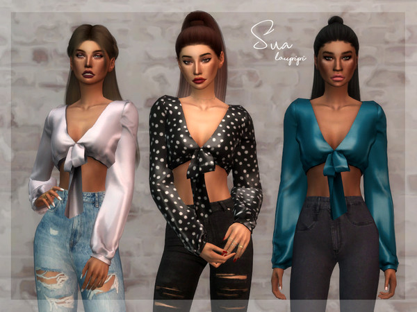 Sims 4 — Sua by laupipi2 — New super cute and sexy satin top :) New mesh, all LODs Base game compatible 18 Swatches