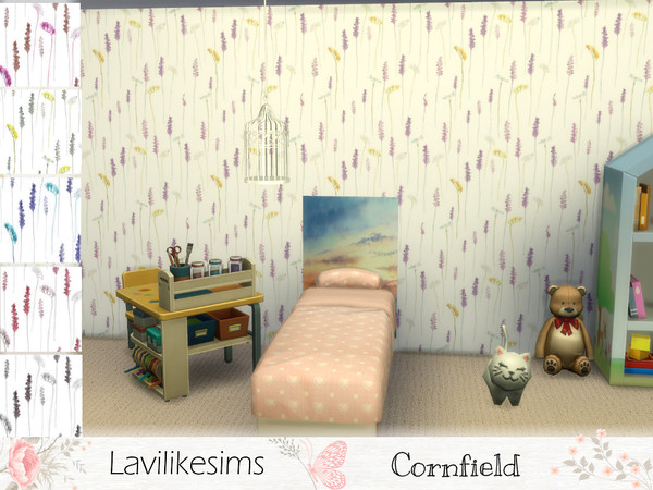 Sims 4 — Cornfield by lavilikesims — In 6 colours and 3 wall heights Pretty wheat and floral display. by lavilikesims