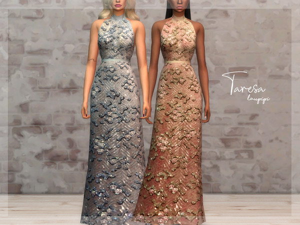 Sims 4 — Taresa by laupipi2 — New long and embellished dress, 7 colours