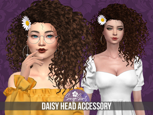 Sims 4 — Daisy Flower Head Accessory  by SonyaSimsCC — For females, teens to elders. Hat category Compatible with