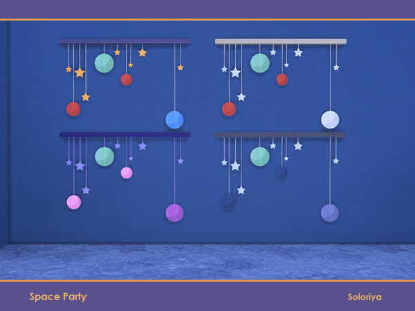 Sims 4 — Space Party. Hanging Decor by soloriya — Hanging decor with planets and stars. Part of Space Party set. 4 color