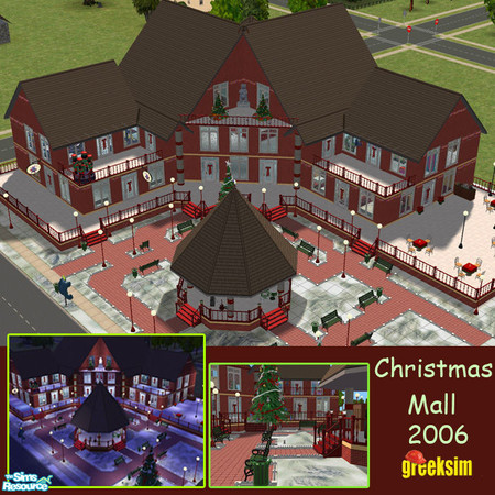 Sims 2 — Christmas Mall 2006 by greeksim — A Christmas Community Lot. First floor: Restaurants, cafes,bowlling center.