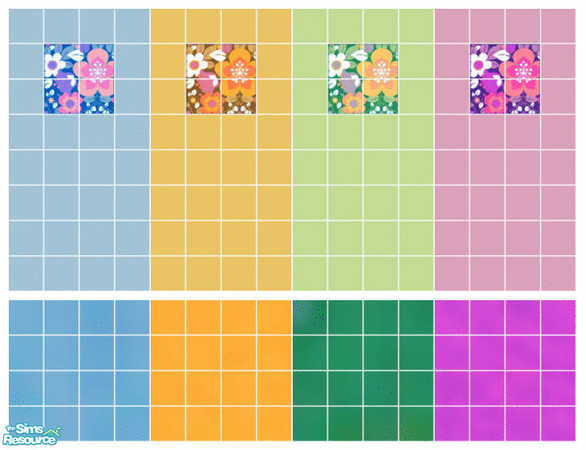 Sims 2 — Divine Tile Set by s00z — Four tiled walls with coordinating floors.