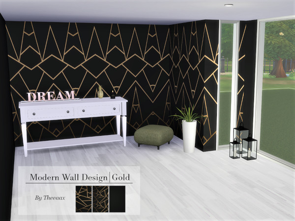 Sims 4 — Modern Wall Design (Gold)  by theeaax — Modern Wall Design in gold 3 different Swatches and 1 black color By