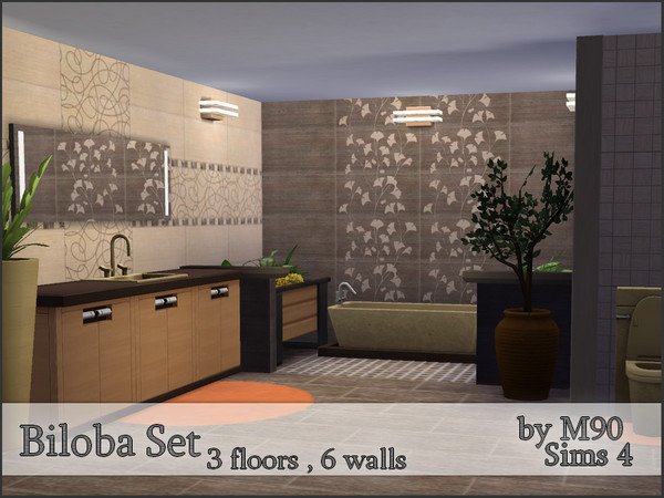 Sims 4 — M90 Biloba Set by Mircia90 — Set with 3 floors and 6 walls in 6 colors by Mircia90 [AzuKi]