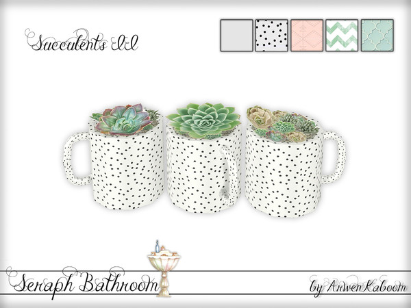 Sims 4 — Seraph Bathroom - Succulents II by ArwenKaboom — Base game succulents in cups. 