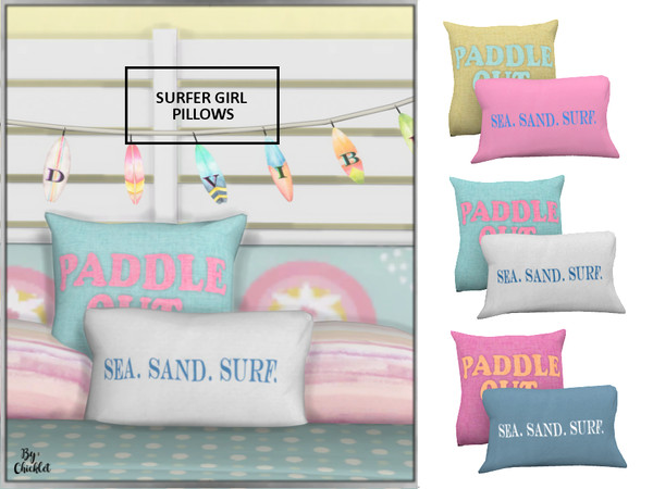 Sims 4 — Surfer Girl Bed Pillows by Chicklet — Surfs Up! The Surfer Girl bedroom is perfect for all of those girly wave