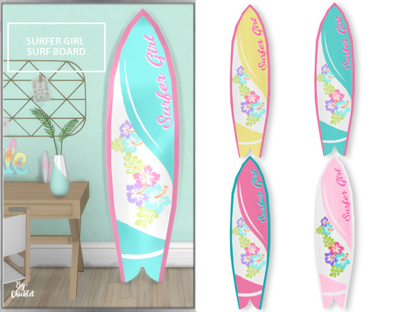 Sims 4 — Surfer Girl Leaning Surfboard by Chicklet — Decor Objects to match my Surfer Girl Teen Bedroom set. Requires