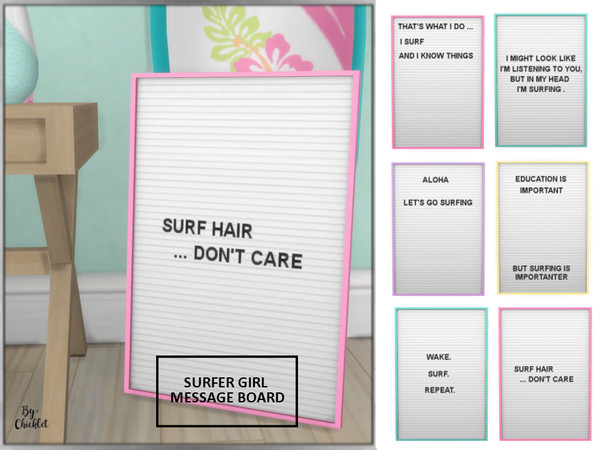 Sims 4 — Surfer Girl Message Boards by Chicklet — Decor Objects to match my Surfer Girl Teen Bedroom set. Requires Base