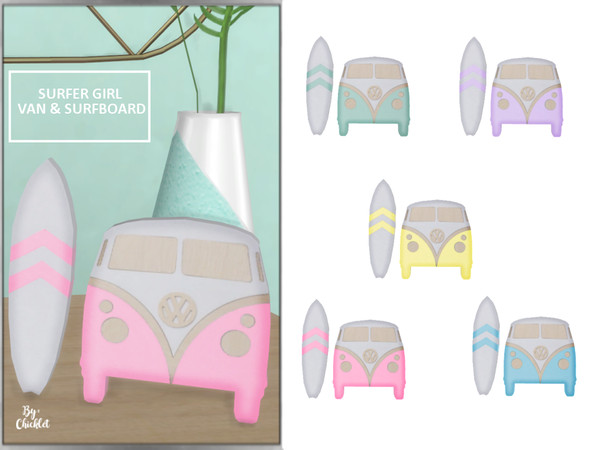 Sims 4 — Surfer Girl Van and Surfboard Deco by Chicklet — Decor Objects to match my Surfer Girl Teen Bedroom set.