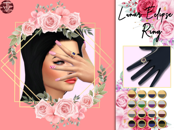 Sims 4 — Lunar Eclipse Ring by TiffanyVegas — Signet style ring with central gem adorned by a crescent moon at its base