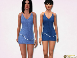 Sims 3 — Strappy Denim Tunic Dress by Harmonia — 3 color. recolorable Please do not use my textures. Please do not