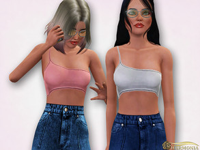 Sims 3 — One Shoulder Basic Crop Top by Harmonia — 3 color. recolorable Please do not use my textures. Please do not