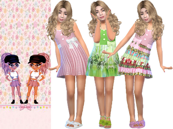 Sims 4 — Button bow dress recolor (Base game) by TrudieOpp — I recolor the button bow dress in 6 new colors. Enjoy