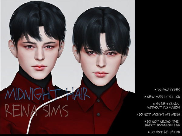 Sims 4 — Reina TS4 Midnight hair v1 by Reina_Dambi — https://blog.naver.com/bbna0708/222000574741 * New mesh / All LOD *