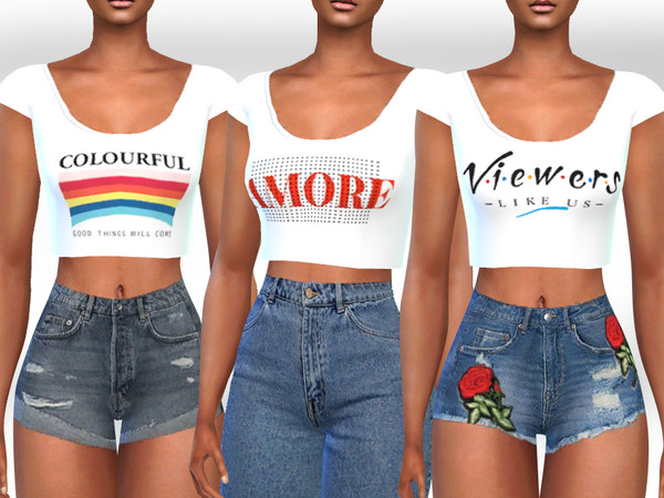 Sims 4 — White Colorful Crop Mesh Tops by saliwa — White Colorful Crop Mesh Tops 6 new design full mesh tops 