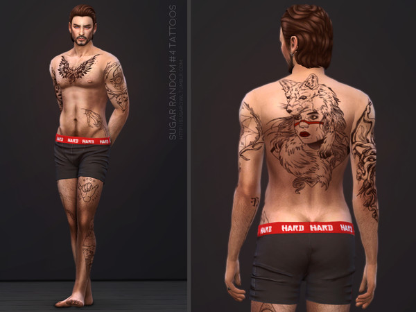 Sims 4 — Sugar Random 4 tattoos by sugar_owl — - 13 swatches: all in one swatch and 12 separated designs. - compatible