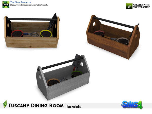 Sims 4 — kardofe_Tuscany Dining Room_Box by kardofe — Toolbox, decorative, with two small garden tools and two pots with
