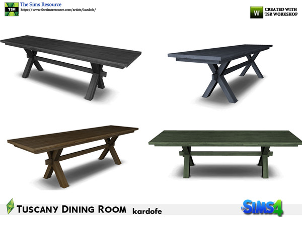 Sims 4 — kardofe_Tuscany Dining Room_DiningTable by kardofe — Rustic-looking wooden dining table in four colour options 