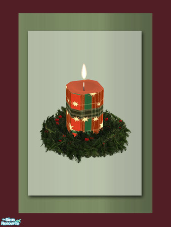 Sims 2 — Christmas Candle - Plaid 02 by Shakeshaft — Part of a set of Christmas Candles set in a Wreath to brighten the