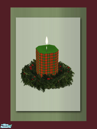 Sims 2 — Christmas Candle - Plaid 01 by Shakeshaft — Part of a set of Christmas Candles set in a Wreath to brighten the
