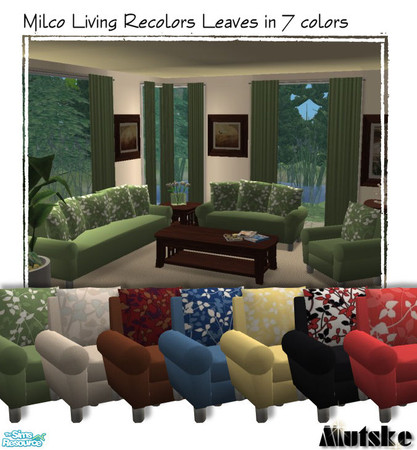 Sims 2 — Milco Living Recolors Leaves by Mutske — Milco Living Recolors in 7 new fabrics and color. Matchable curtains