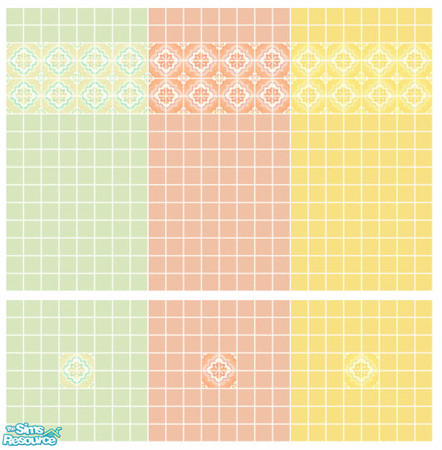 Sims 2 — Irene Tile Set by s00z — Three tiled walls with coordinating floors.
