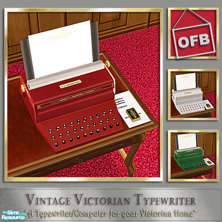 Sims 2 — Vintage Victorian Typewriter - OFB Red by Cashcraft — The first Type Writer was produced by E. Z. Simington