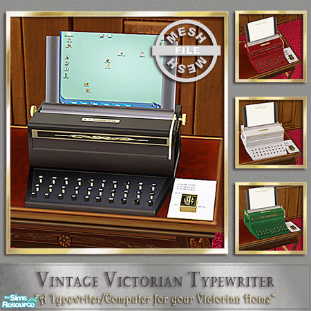 Sims 2 — Vintage Victorian Typewriter - Black  by Cashcraft — The first Type Writer was produced by E. Z. Simington &