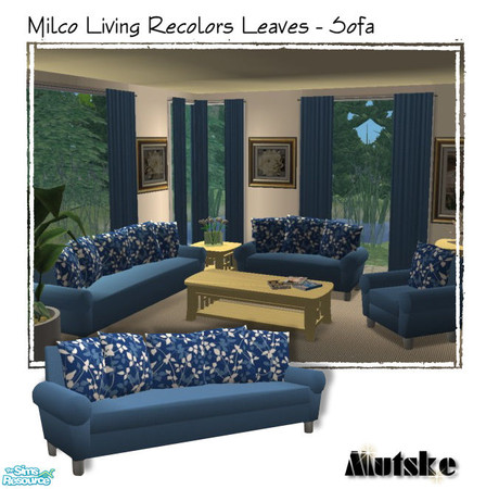 Sims 2 — Milco  Leaves Blue - Sofa by Mutske — Milco Sofa Recolors in 7 new fabrics and color. Matchable curtains