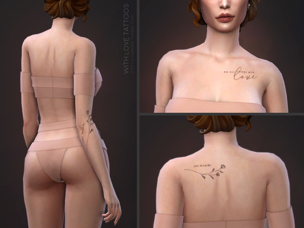 Sims 4 — With Love tattoos by sugar_owl — - 5 designs - 25 swatches (arm, leg, belly and back tattoos) - compatible with