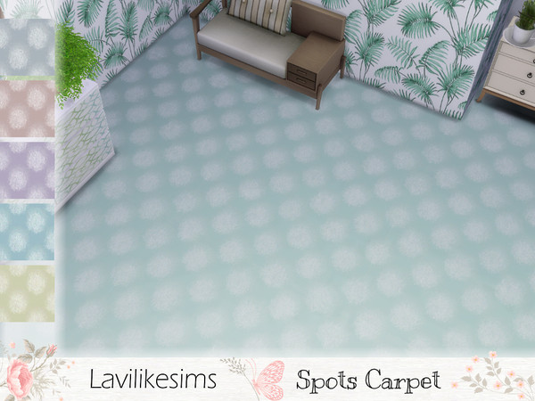 Sims 4 — Spots by lavilikesims — A fuzzy carpet with girly dots on it. in 6 swatches (mink, lime, purple, blue, pink and