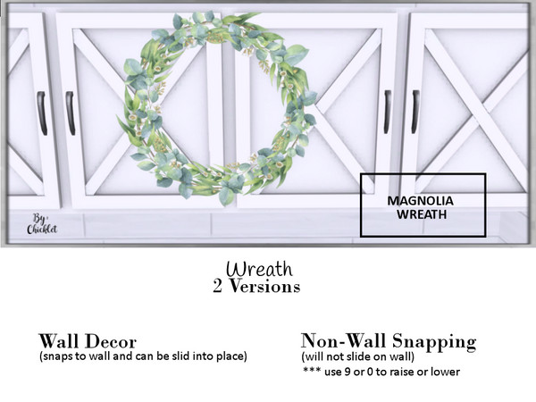 Sims 4 — Magnolia Laundry Room Wreath (Non-Wall Snapping) by Chicklet — Decor to match my Magnolia Laundry Room set.