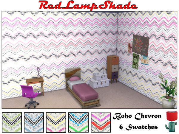 Sims 4 — Boho Chevron by RedLampShade — Delightful zig zag pattern 3 wall heights and 6 swatches