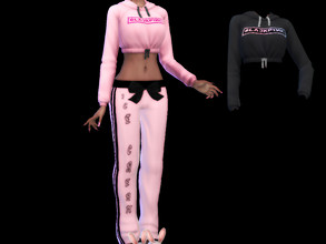 Sims 4 — Blackpink Crop Top Hoodie- University by INFAMOUSSIMS18 — -2 Swatches: 1 Black 1 Pink