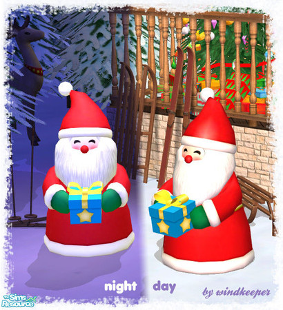 Sims 2 — Santa Holding Gift Outdoor Light by Windkeeper — Outdoor light shaped like Santa Claus.