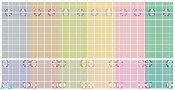 Sims 2 — Napoleon Tile Set by s00z — Six tiled walls with coordinating floors.