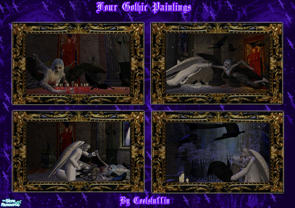 Sims 2 — Four Gothic Paintings Set by coolstuffin — Set of four recolors of "Two Dogs and an Olive" Maxis' mesh