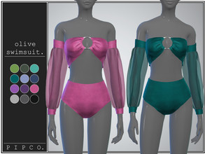 Sims 4 — Olive Swimsuit Collection. by Pipco — some trendy bikinis with various sleeve options. 
