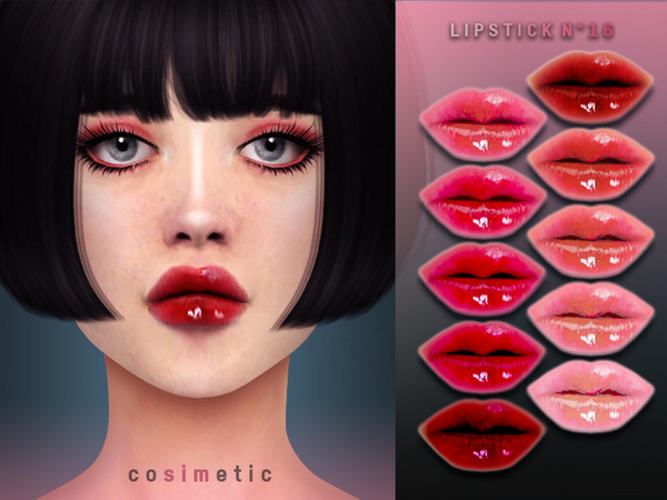 Sims 4 — Lipstick N16 by cosimetic — - This lipstick can use on all genders and from teen to elder. - Contains [ 15 ]