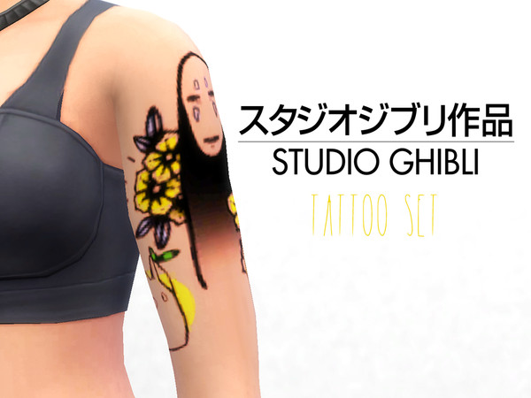 Sims 4 — Studio Ghibli tattoo set by thecellabration — originally created in june 2019 two upper arm tattoos of character