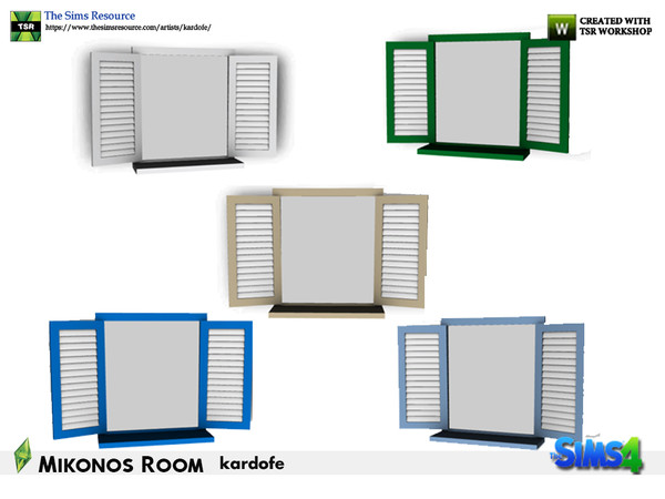 Sims 4 — kardofe_Mikonos Room_Mirror by kardofe — Wall mirror that simulates an open window with Majorcan doors, in five