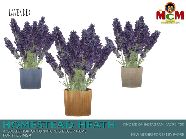 Sims 4 — Homestead Heath pt 2 Lavender Pot by Padre — Homestead Heath... This set is a departure from my norm. A warm and