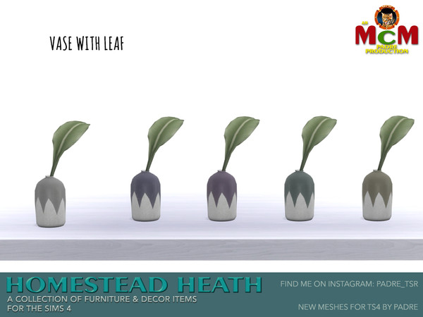 Sims 4 — Homestead Heath pt 2 Small Vase with Leaf by Padre — Homestead Heath... This set is a departure from my norm. A