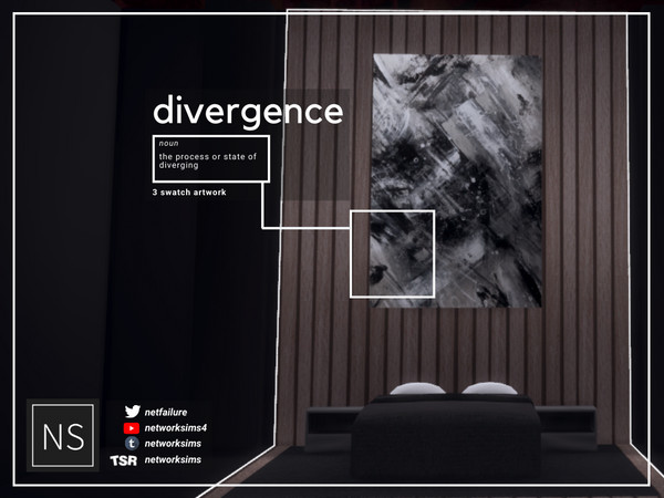 Sims 4 — Divergence Bedroom - Wall Art - Networksims by networksims — A large modern painting in 3 swatches.