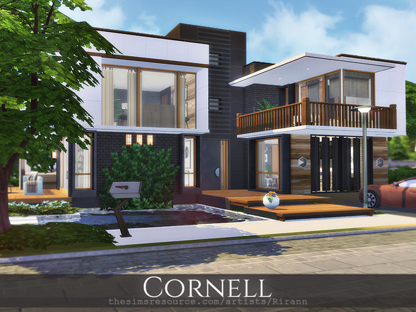 Sims 4 — Cornell by Rirann — Cornell is a contemporary house for a middle sim family. Fully furnished and decorated.